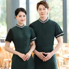 2022 blackish green waiter shirt waitress uniform for restaurant hotel
