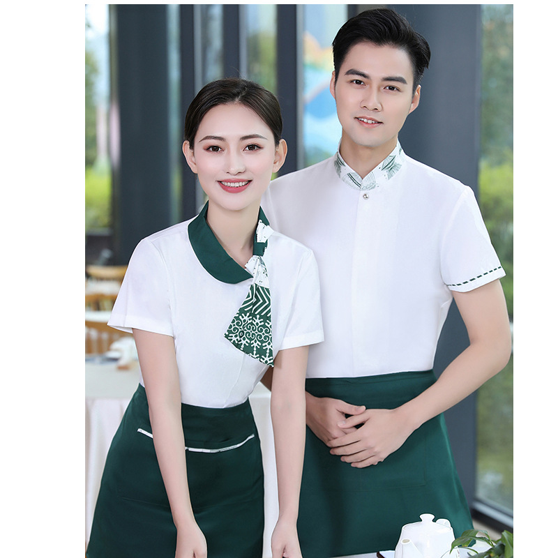 2022 fashion Chinese style waiter waitress uniform staff shirt apron