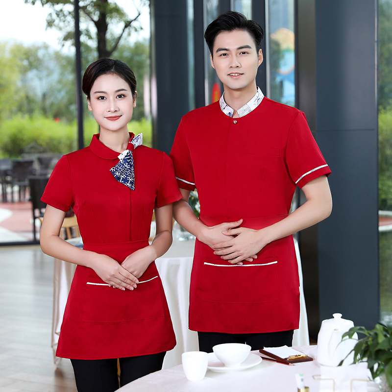 2022 fashion Chinese style waiter waitress uniform staff shirt apron