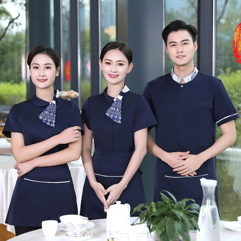 2022 fashion Chinese style waiter waitress uniform staff shirt apron