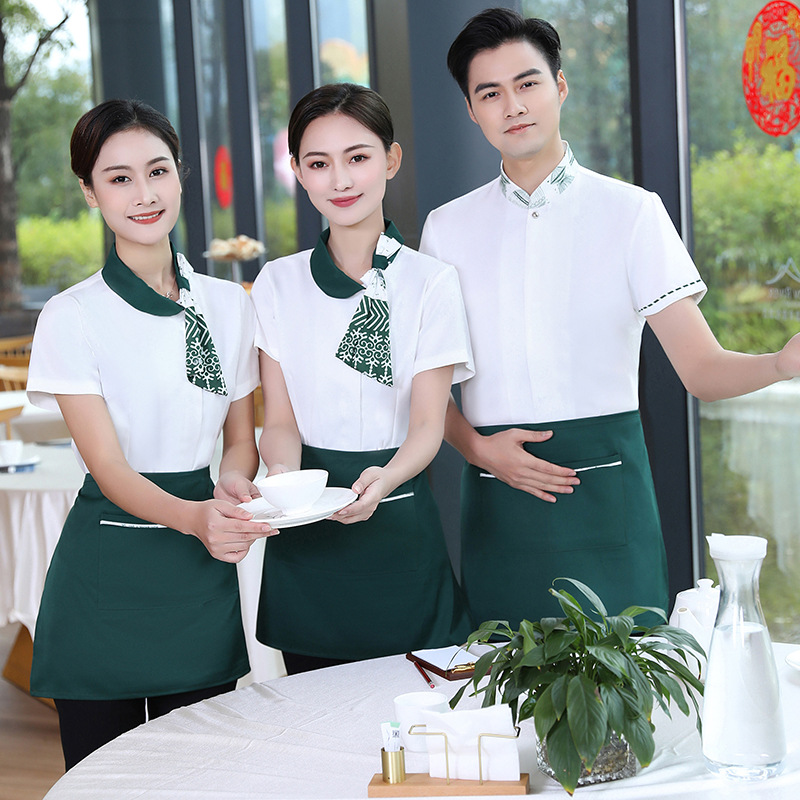 2022 fashion Chinese style waiter waitress uniform staff shirt apron