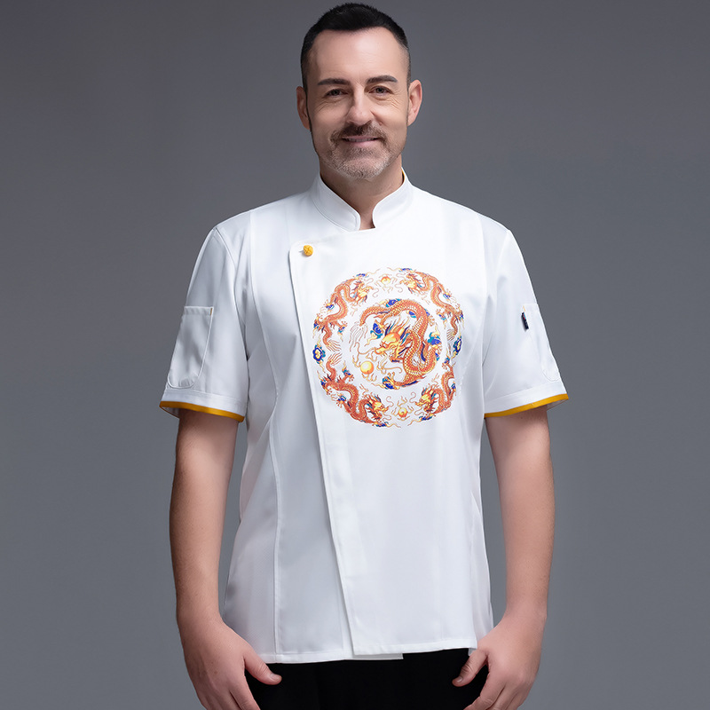 fashion special price round dish dragon print chef jacket uniform workingw wear