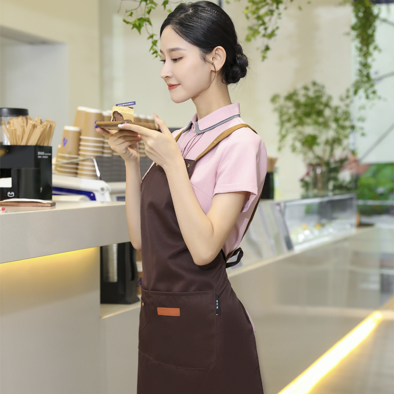 Asian style waiter waitress shirt with apron tea house bar uniform
