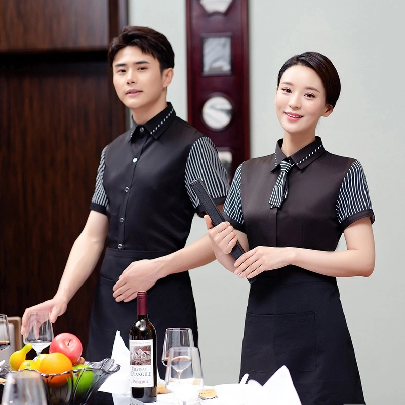 coffee shop staff work wear shirt short sleeve stripes sleeve