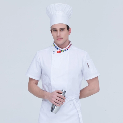 fashion good quality Flags Print collar chef jacket chef uniform