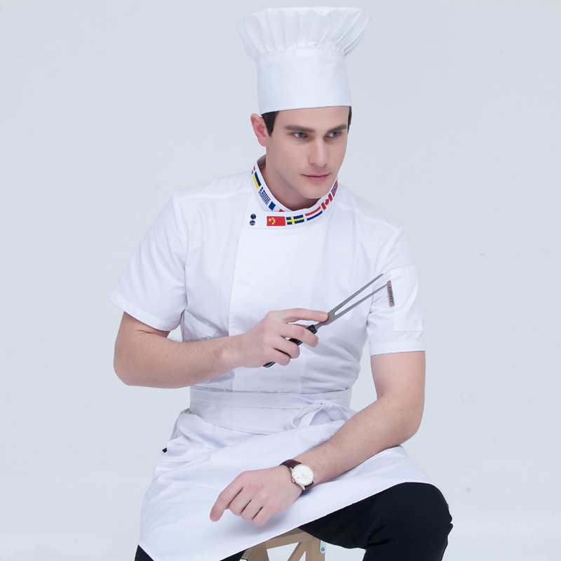 fashion good quality Flags Print collar chef jacket chef uniform 