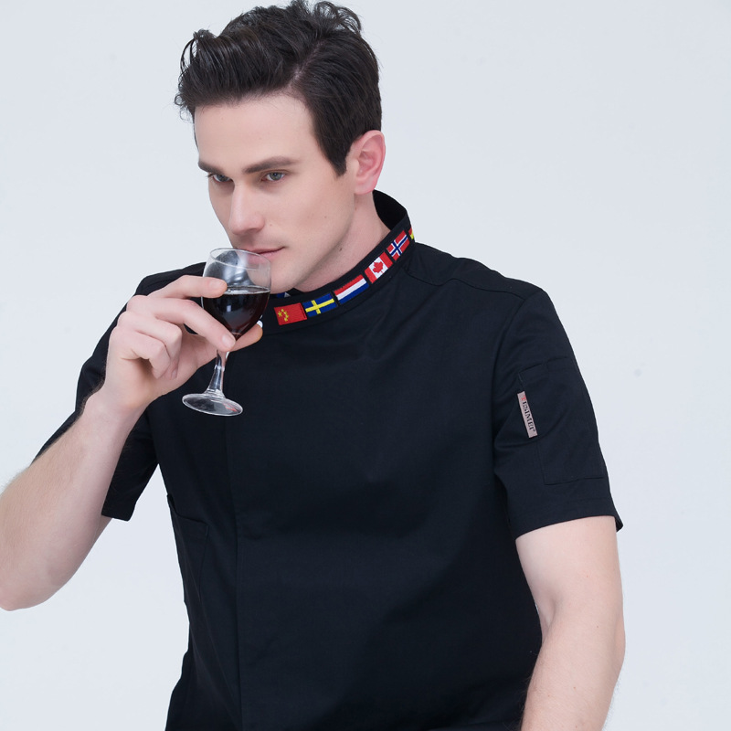 fashion good quality Flags Print collar chef jacket chef uniform 
