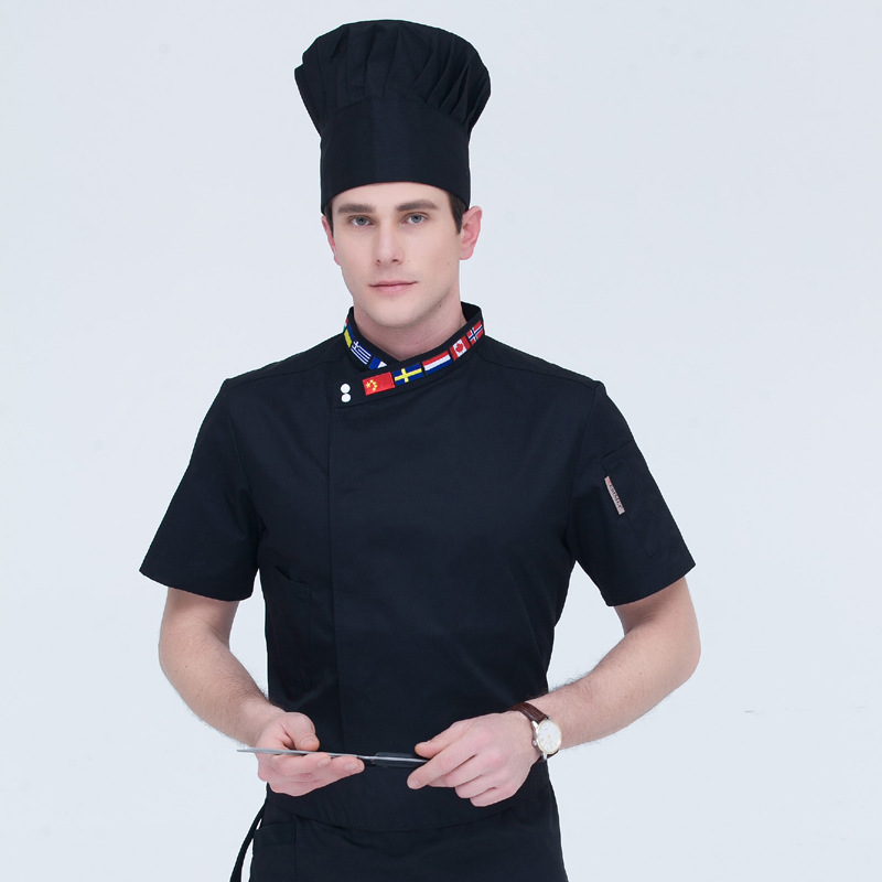 fashion good quality Flags Print collar chef jacket chef uniform 