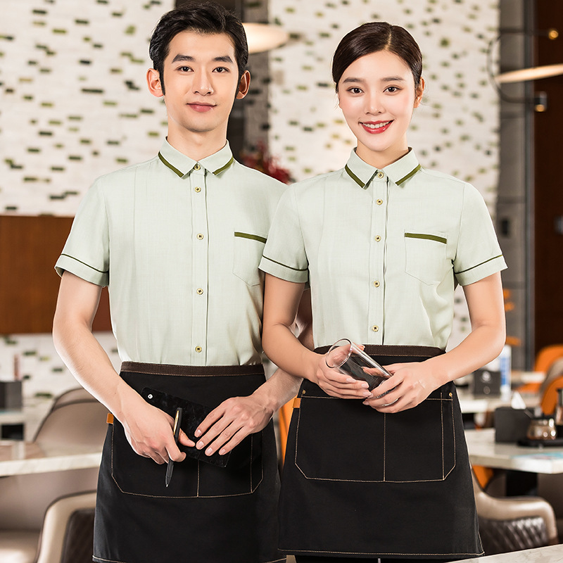 light green shirt uniform restaurant worker wear