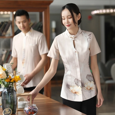 2025 chinese style ink painting spa store tea house waiter uniform working wear