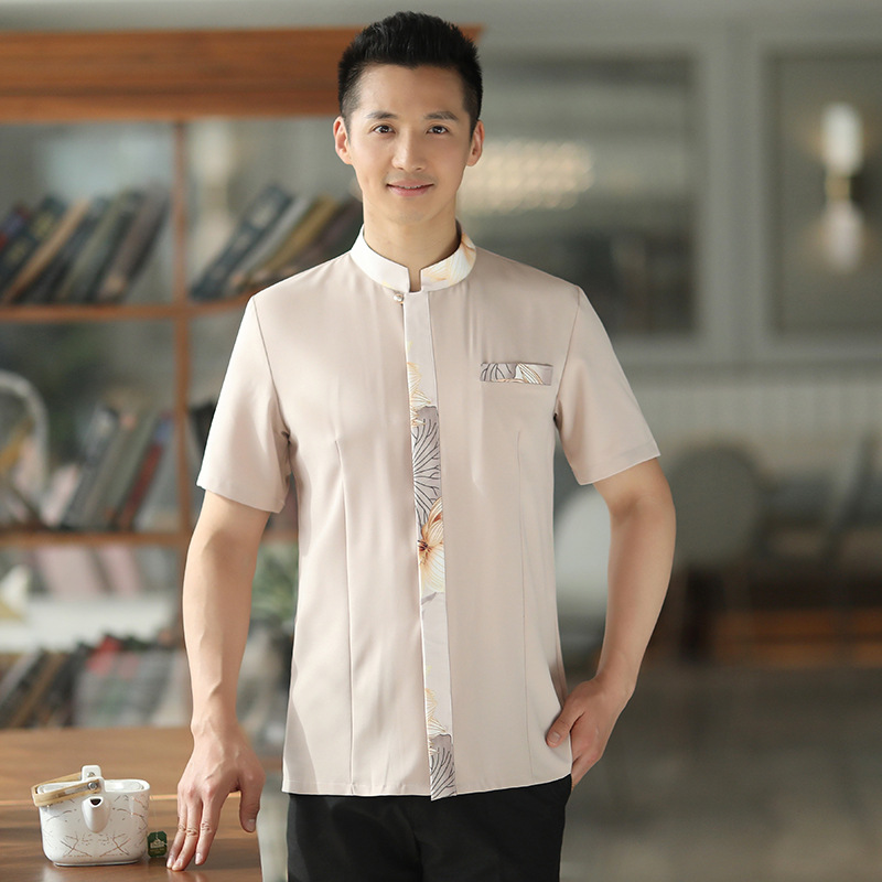 2022 chinese style ink painting spa store tea house waiter uniform working wear