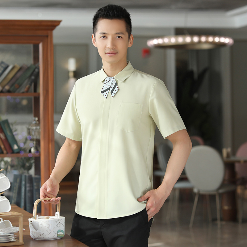 solid light yellow store staff workwear unfiorm shirt short sleeve