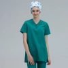 V-collar good fabric Hospital men nurse doctor scrub suits jacket + pant Color Blackish Green