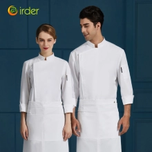 fashion no button easy washed long sleeve white jacket chef coat