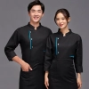 Asian design blue hem restaurant chef staff uniform working jacket