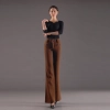 hot sale woolen straight leg woman large size flare pants trouser Color Coffee