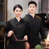 autumn long sleeve chef jacket pocket both for women and men Color Black