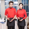 long sleeve solid color restaurant hotpot store waiter waitress shirt blouse (free apron) Color Red