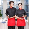 long sleeve solid color restaurant hotpot store waiter waitress shirt blouse (free apron) Color Black