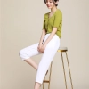 Korea design tancel fabirc lady pant flare pant cotton women trousers capris Color White