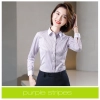 high quality solid collar long sleeve office work shirt  teach shirt chef shirt Color female purple stripes