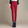 2022 autumn winter thicken fleece lining flared pants women's trouser Color Wine