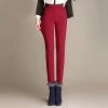 2025 autumn winter thicken fleece lining flared pants women's trouser Color Wine