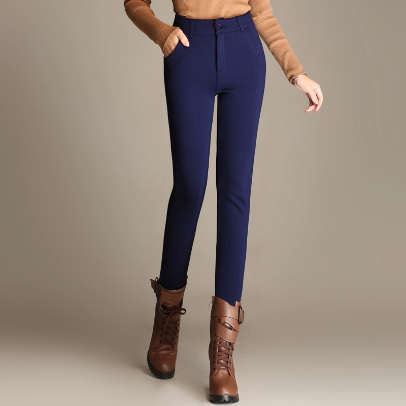 2025 autumn winter thermal thicken fleece lining women's pencil trouser