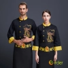 long sleeve Chinese dragon embroidery restaurant cafe bar chef jacket shirt uniform Color black yellow