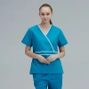 solid collar white hem beauty shop hospital women nurse doctor srcubs blouse pant suit uniform Color Color 4