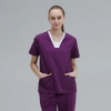 fashion high quality white V collar good fabric nurse scrubs suits uniform blouse pant Color Color 2