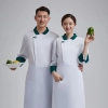green collar invisable button long sleeve chef coat work uniform Color White