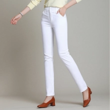 elastic fabric straight leg women trousers casual pant