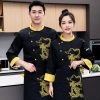 yellow dragon emboidery chef jacket apron Color Black