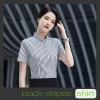 2023 classic short sleeve turn over collar stripes waiter shirt office work shirt Color women black stripes shirt