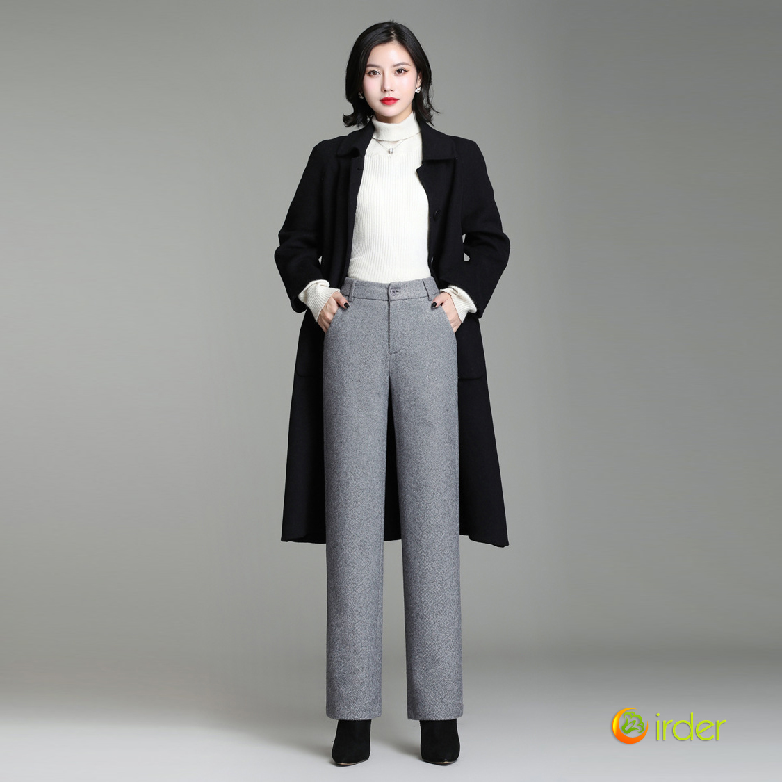 2022 autumn winter woolen thicken women work style trouser Wide leg pants