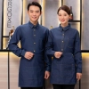 good quality demin fabric restaurant cafe bar waiter staff jacket with apron uniform