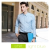 2023 easy care oblique texture business office work shirt for women and men Color men light blue stripes shirt