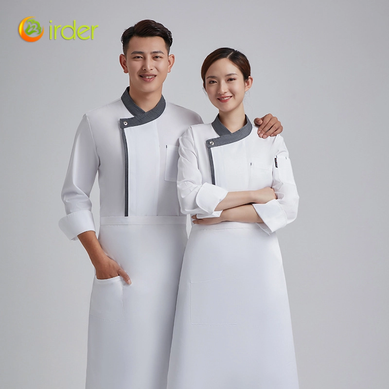 gray hem side opening women men chef coat jacket uniform