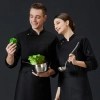front folded unisex design long sleeve men women chef jacket coat Color Black