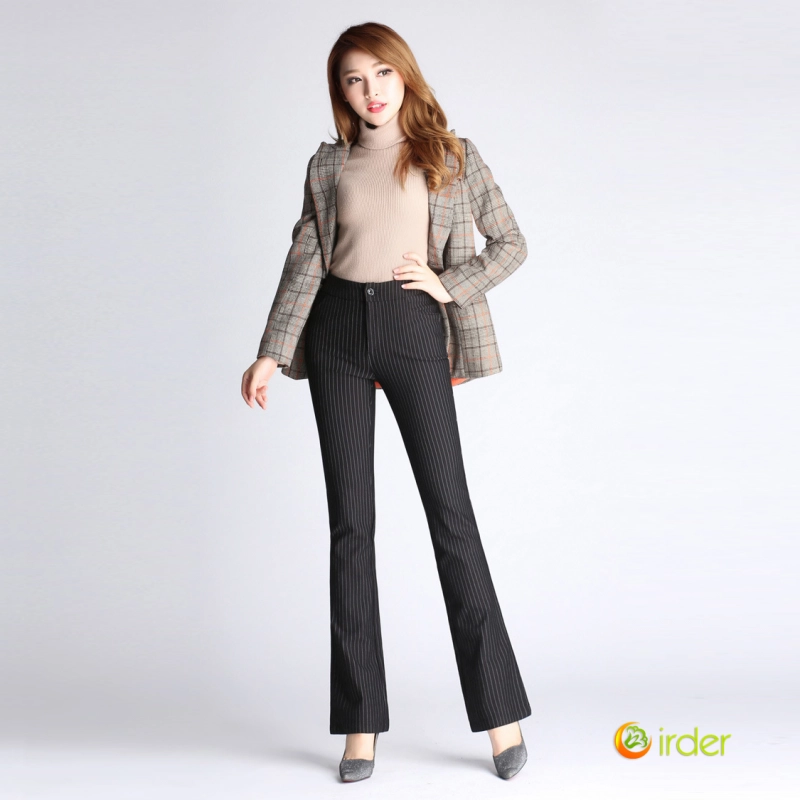 2025 new fashion office design stripes young lady bell bottom pant flare jeans