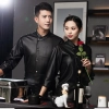 winter PU leather fabric chef uniform man women chef jacket Color Black