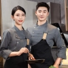 fashion Asian young denim chef blouse uniform with apron Color Grey