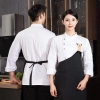 fashion Asian young denim chef blouse uniform with apron Color White