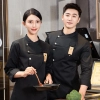 fashion Asian young denim chef blouse uniform with apron Color Black
