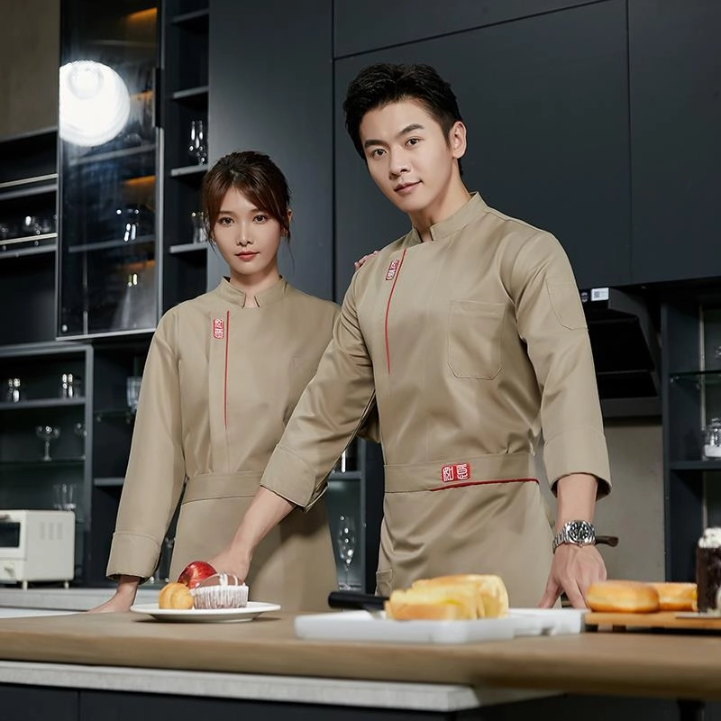 chinese invisual button khaki chef jacket