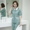 2025 korean asian hotel housekeeping staff uniforms-blouse pant Color light green blouse + pant