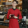 Asian design contrast collar long sleeve restaurant hotpot tea house uniofrm waiter jacket shirt Color Color 2