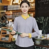 Asian design contrast collar long sleeve restaurant hotpot tea house uniofrm waiter jacket shirt Color Color 1