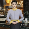 Asian design contrast collar long sleeve restaurant hotpot tea house uniofrm waiter jacket shirt Color Color 4